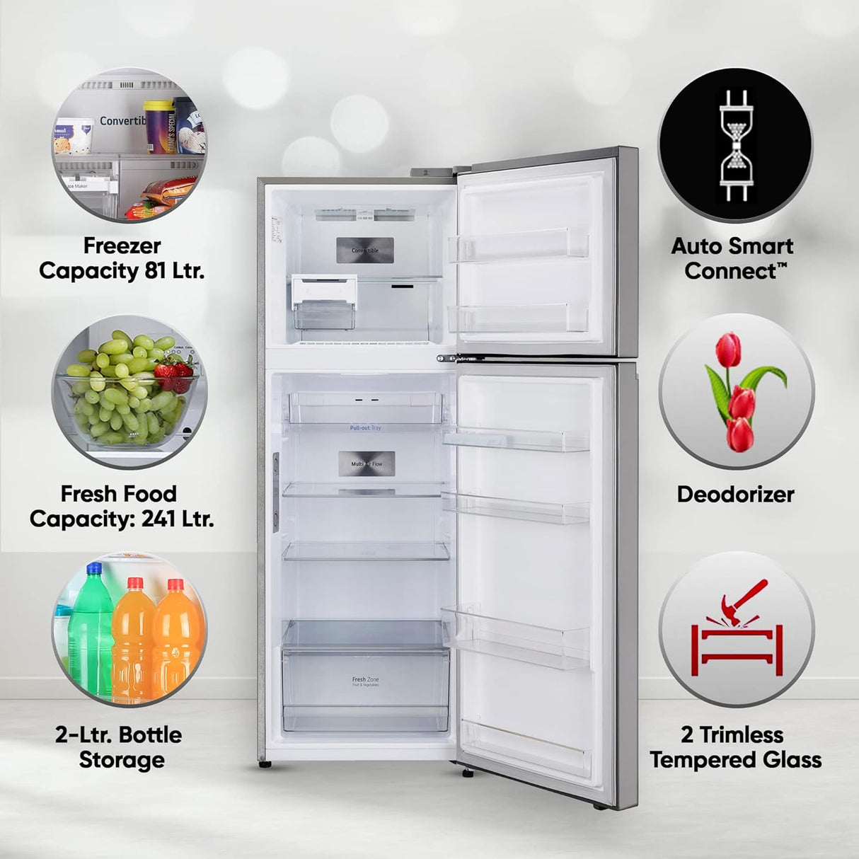 LG 322 L 2 Star Frost-Free Smart Inverter Wi-Fi Double Door Refrigerator Appliance ( Shiny Steel, Convertible & Door Cooling+ GL-T342TPZY,