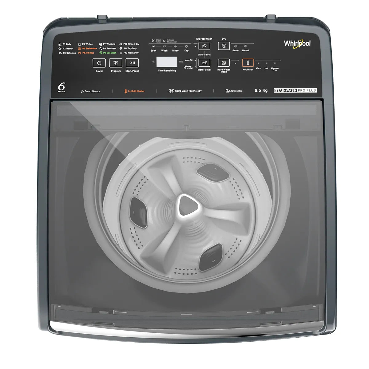 Whirlpool 8.5 Kg 5 Star StainWash Fully-Automatic Top Loading Washing Machine-Built In Heater Grey  (31639)