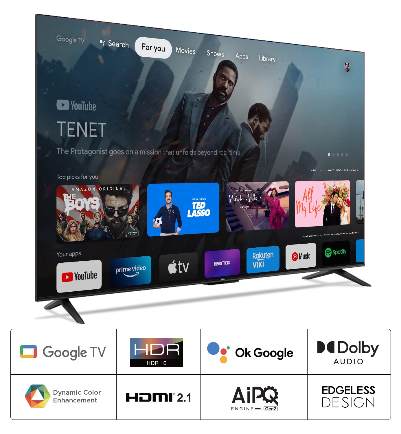 TCL 138.7 cm (55 inches) Bezel-Less Series 4K Ultra HD Smart LED Google TV 55P635 (Black)