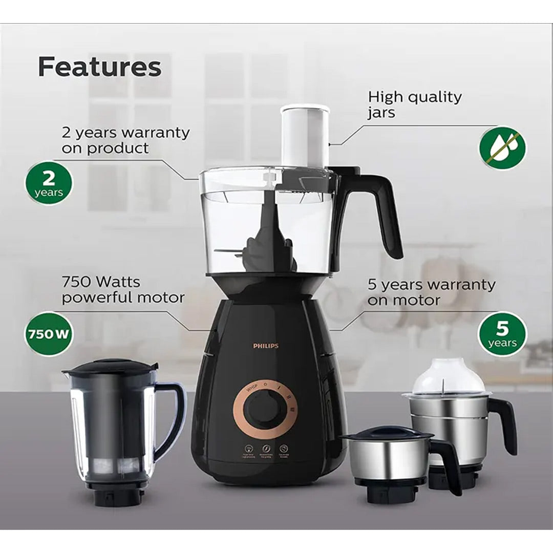 PHILIPS HL7704/00 black 1000 Juicer Mixer Grinder (4 Jars, Black)