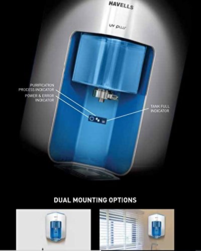 Havells UV Plus Water Purifier(White & Blue), UV+UF, Patented Corner Mounting, 5 Stage Purification, 7L Tank, Suitable For TDS <300 ppm Water, Suitable for Municipal Water