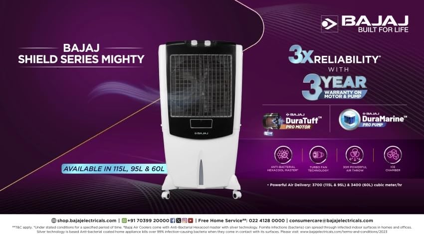 Bajaj Mighty 95L Desert Air Cooler with DuraTuff Pro Motor