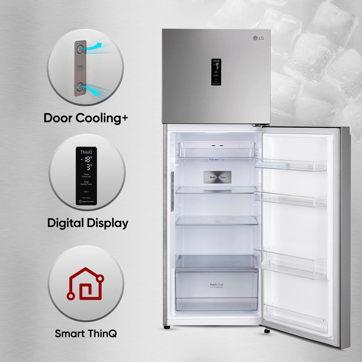 LG 322 L 2 Star Frost-Free Smart Inverter Wi-Fi Double Door Refrigerator Appliance ( Shiny Steel, Convertible & Door Cooling+ GL-T342TPZY,