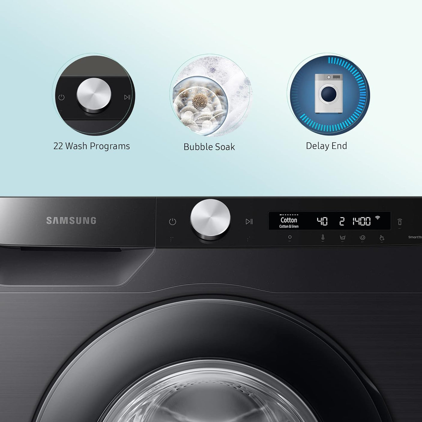 Samsung 12 kg, 5 star, Eco Bubble Technology, AI Control , Wi-Fi, Digital Inverter Motor, Fully-Automatic Front Load Washing Machine Appliance (WW12T504DAB/TL, Hygiene Steam, Black Caviar)