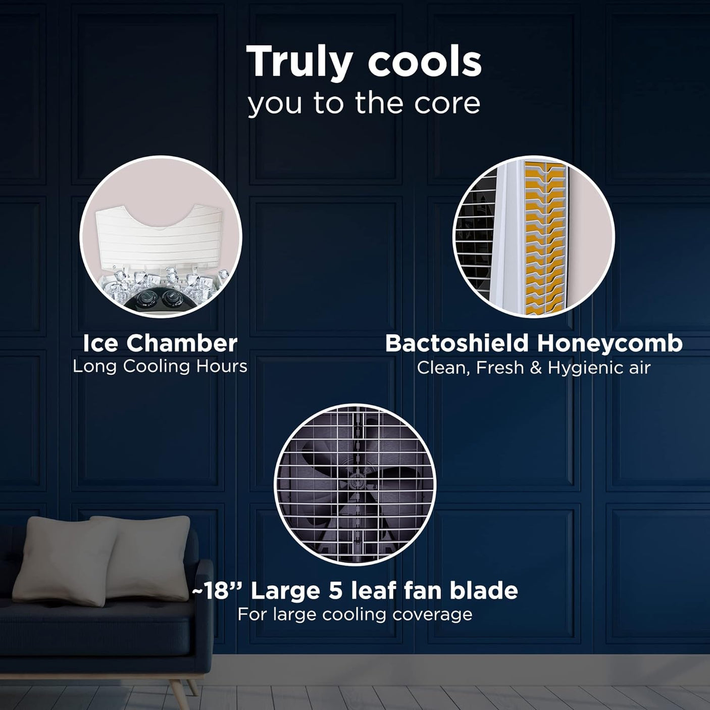 Hindware Smart Appliances Vectra 75L Desert Air Cooler with Very High Air Delivery, Honeycomb Pads, motorized air flow control, Castor wheels & Inverter Compatible (Black & Off White)