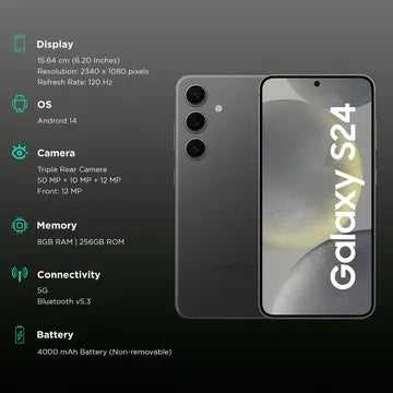 Samsung Galaxy S24 5G (Amber Yellow, 8GB, 512GB Storage) (SAM GLXY S24 SM-S921B (O.BLK) 8/512)