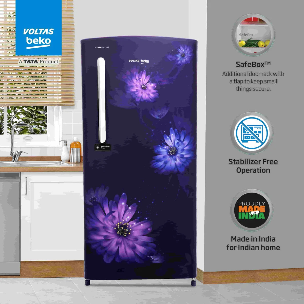 Voltas Beko by A Tata Product 185 L Direct Cool Single Door 3 Star Refrigerator  (Dahlia Blue, RDC220C