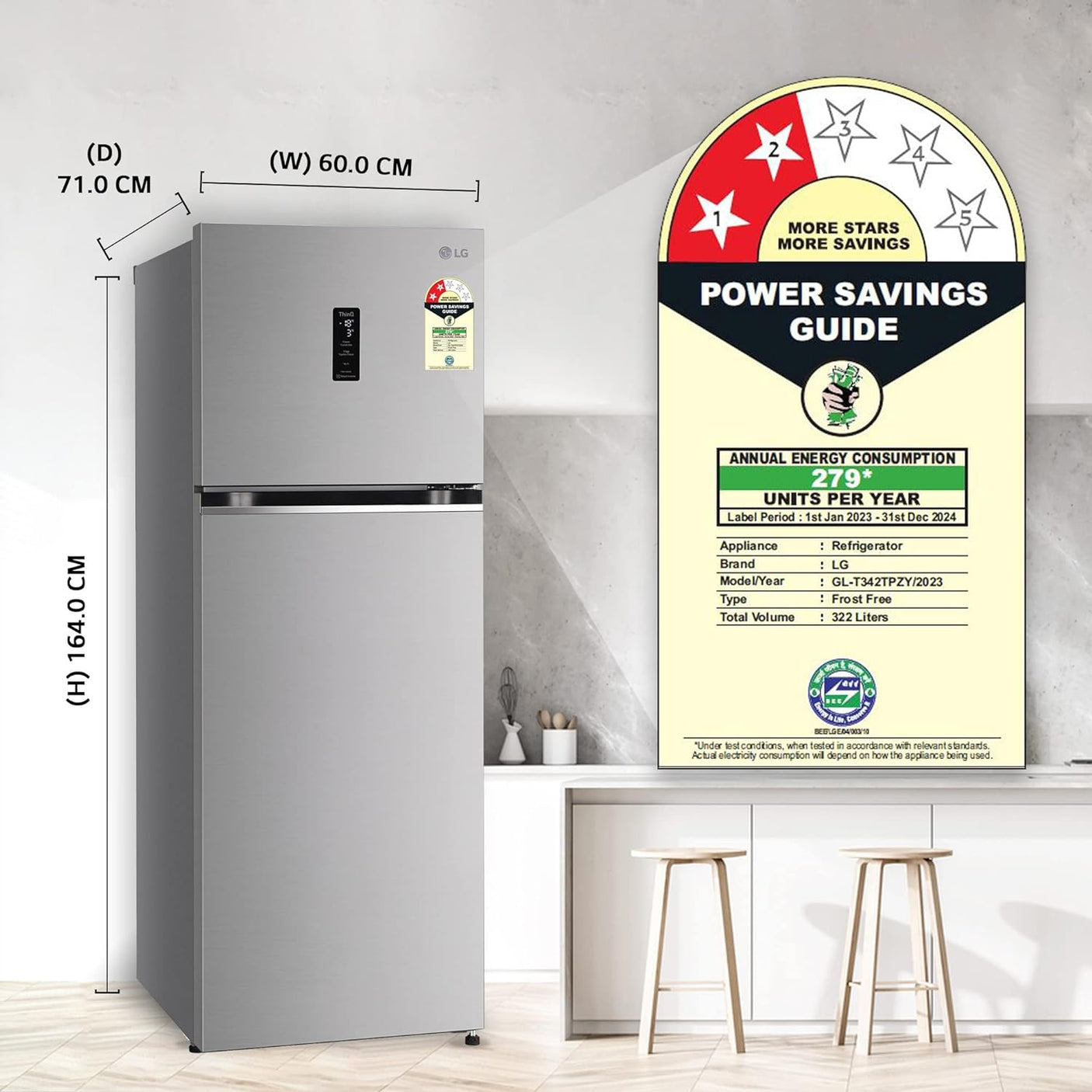 LG 322 L 2 Star Frost-Free Smart Inverter Wi-Fi Double Door Refrigerator Appliance ( Shiny Steel, Convertible & Door Cooling+ GL-T342TPZY,