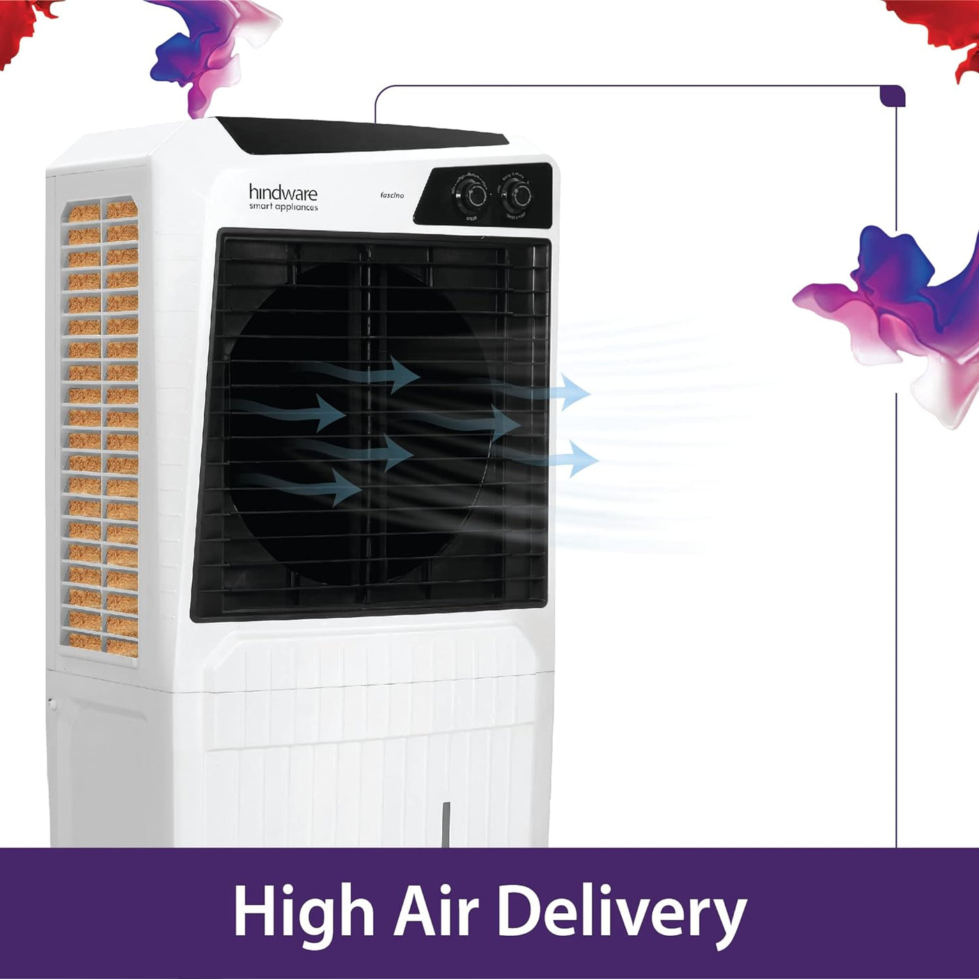 Hindware Smart Appliances Fascino 100L Desert Air Cooler with Honeycomb Pads, Inverter Compatible, Castor wheels with High Air Delivery (Black & White)