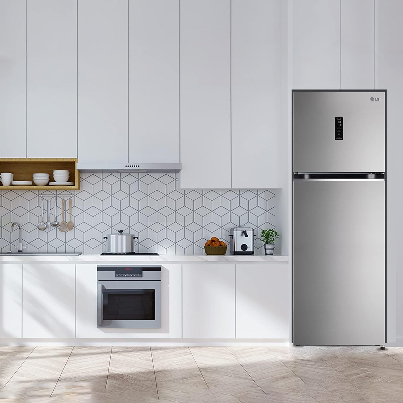 LG 322 L 2 Star Frost-Free Smart Inverter Wi-Fi Double Door Refrigerator Appliance ( Shiny Steel, Convertible & Door Cooling+ GL-T342TPZY,