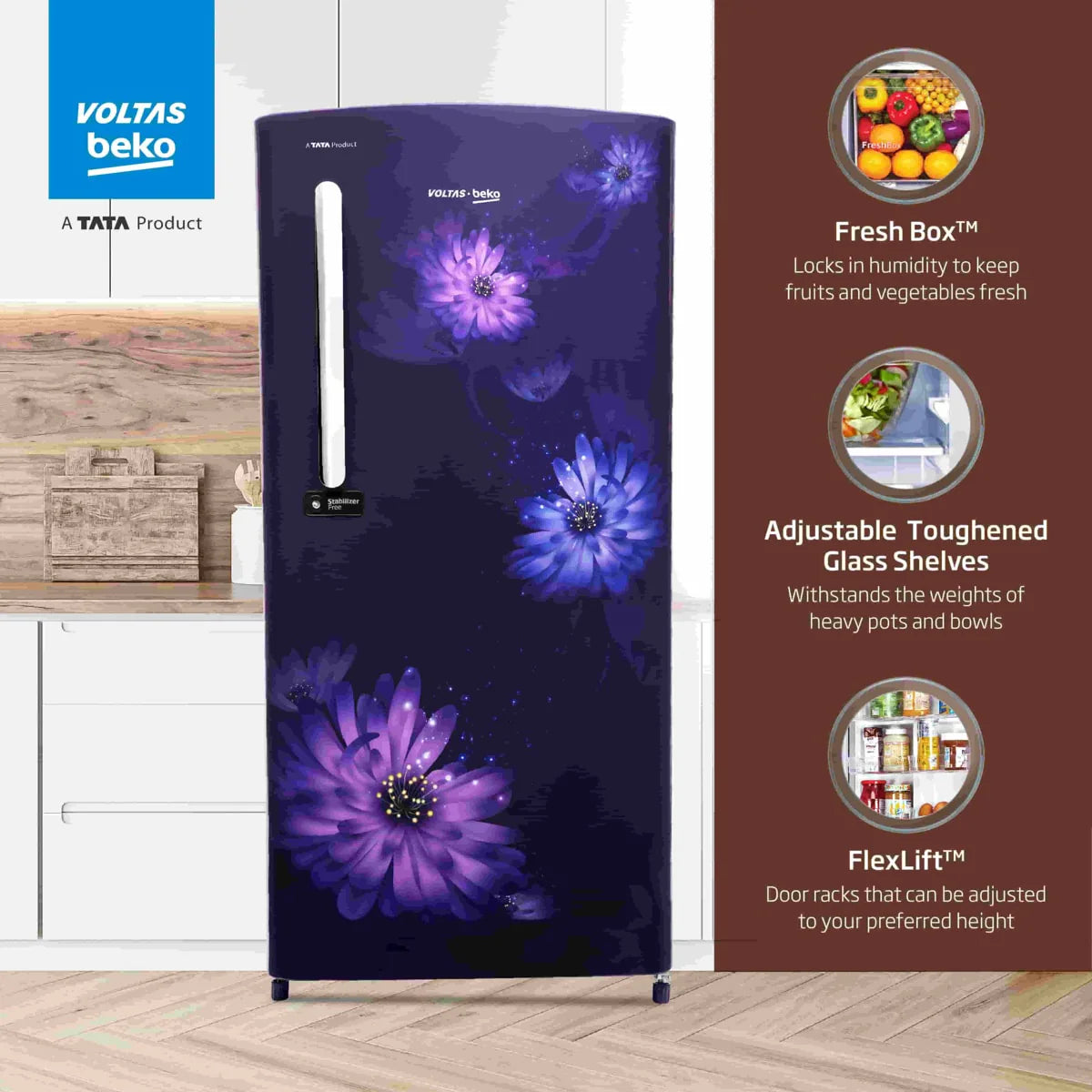 Voltas Beko by A Tata Product 185 L Direct Cool Single Door 3 Star Refrigerator  (Dahlia Blue, RDC220C