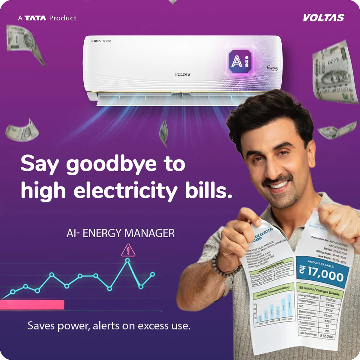 Voltas 1.5 Ton Split AC 3 Star Inverter (183INV Vertis AI Zest Gold)