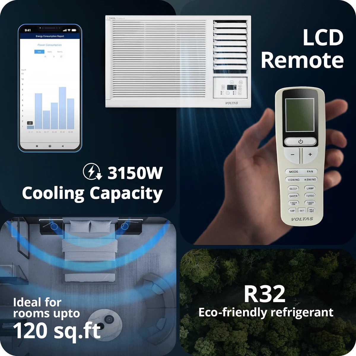 Voltas 1 Ton 2 Star Window AC (122FS Platina) | 3150W Cooling | 100% Copper | Anti-Dust Filter | High Ambient Cooling 48°C