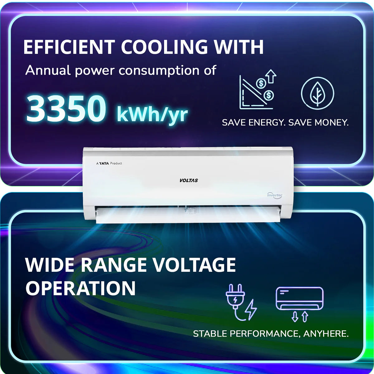 Voltas 1 Ton 3 Star Inverter Split AC Vertis Elite (123INV) | Energy Efficient Air Conditioner | Turbo Cooling | Low Noise | Copper Condenser