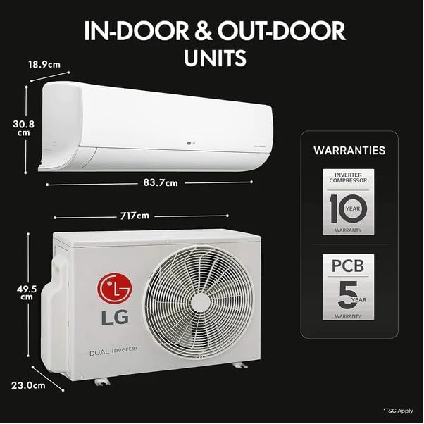 LG 1.5 Ton 3 Star Split AC with AI Convertible, Gold Fin+, Auto Clean, Viraat & Diet Mode+, US-Q18TNXE 2025 Model