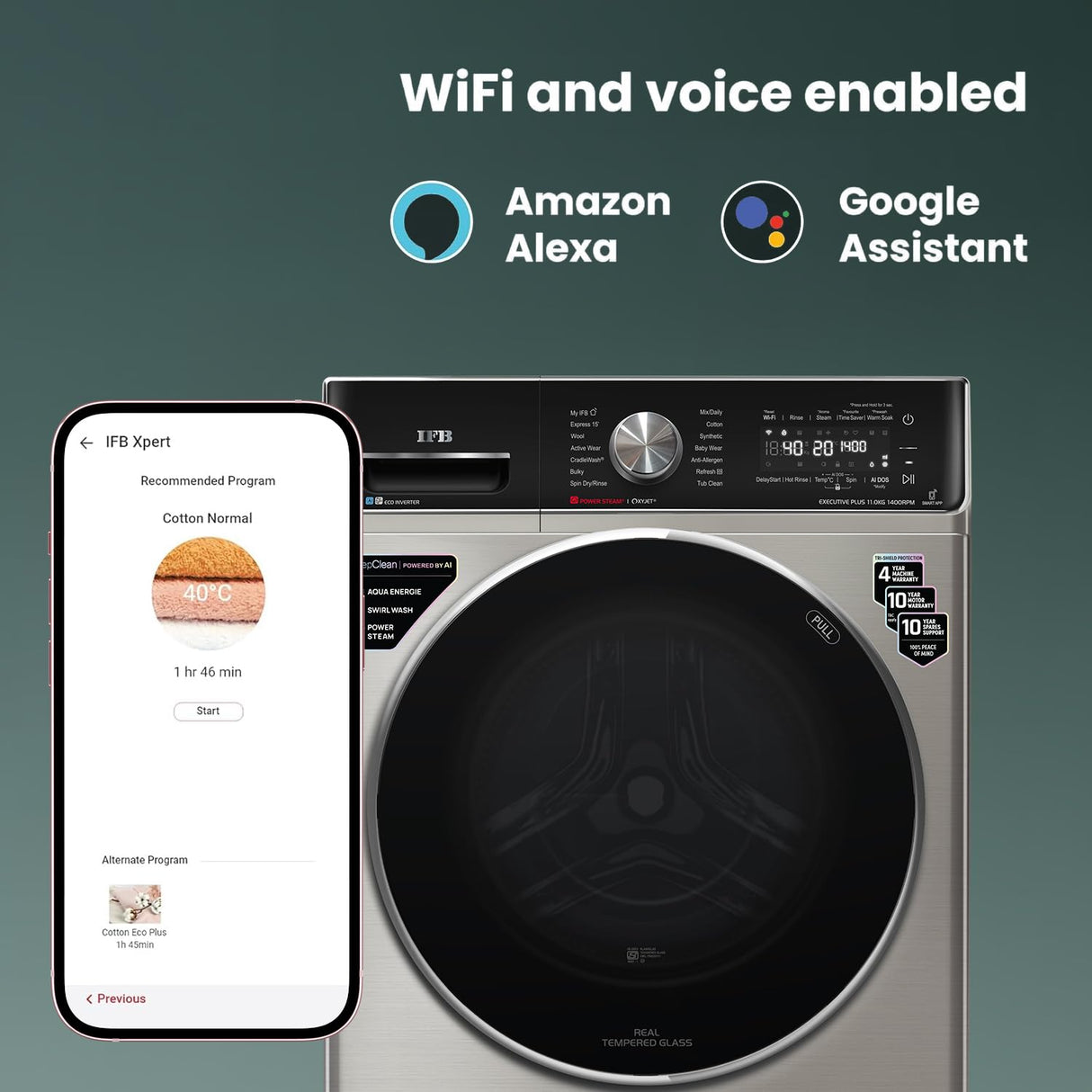 IFB 11 Kg 5-Star Fully Automatic Front Load Washing Machine | DeepClean®, AI DOS, WiFi, PowerSteam®, Oxyjet, Steam Refresh (EXECUTIVE PLUS VSG 1114)