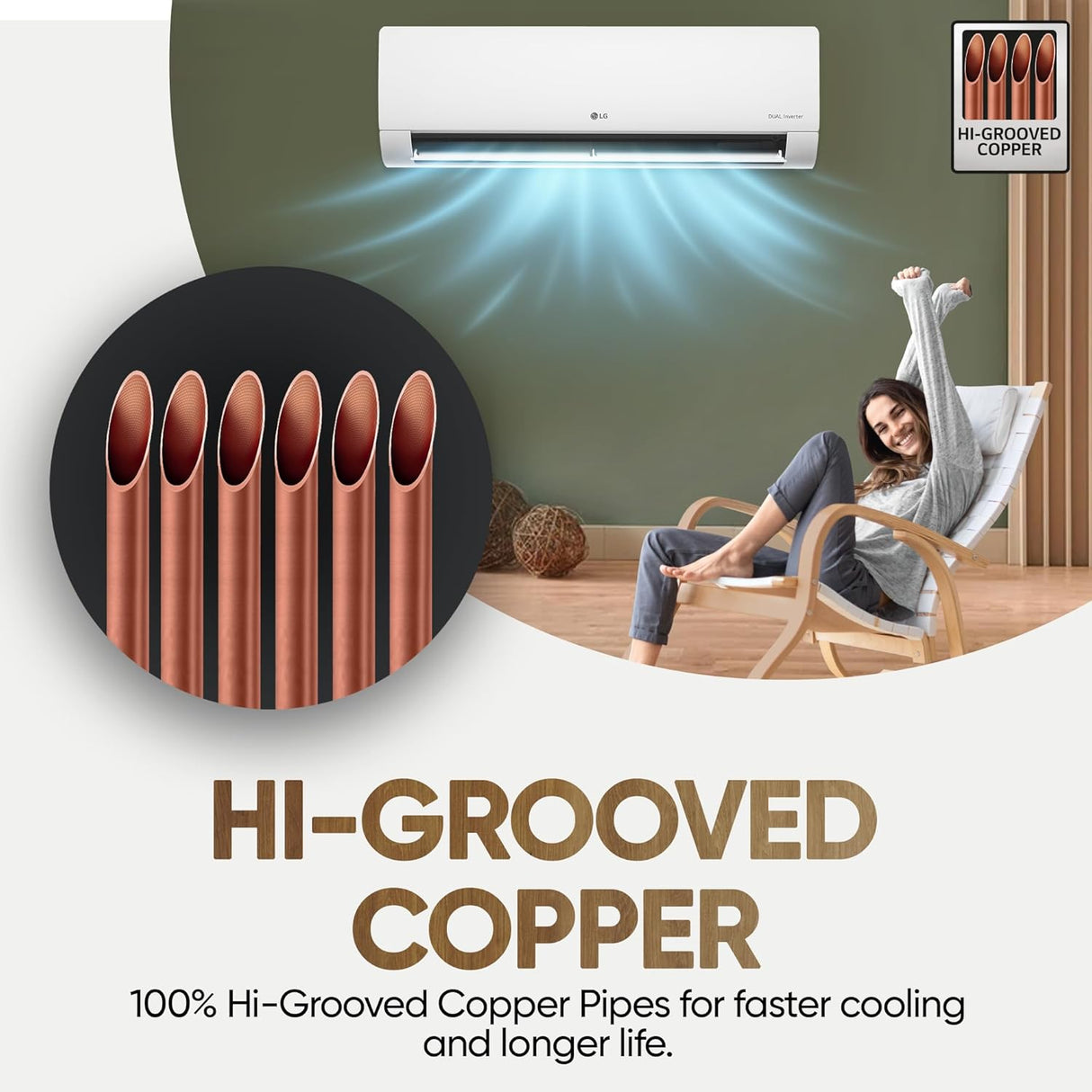 LG 1.5 Ton 4 Star DUAL Inverter Split AC (Copper, AI Convertible 6-in-1, VIRAAT Mode, Faster Cooling & Energy Saving, 4 Way Swing, HD Filter with Anti-Virus Protection, US-Q19JNYE, White)