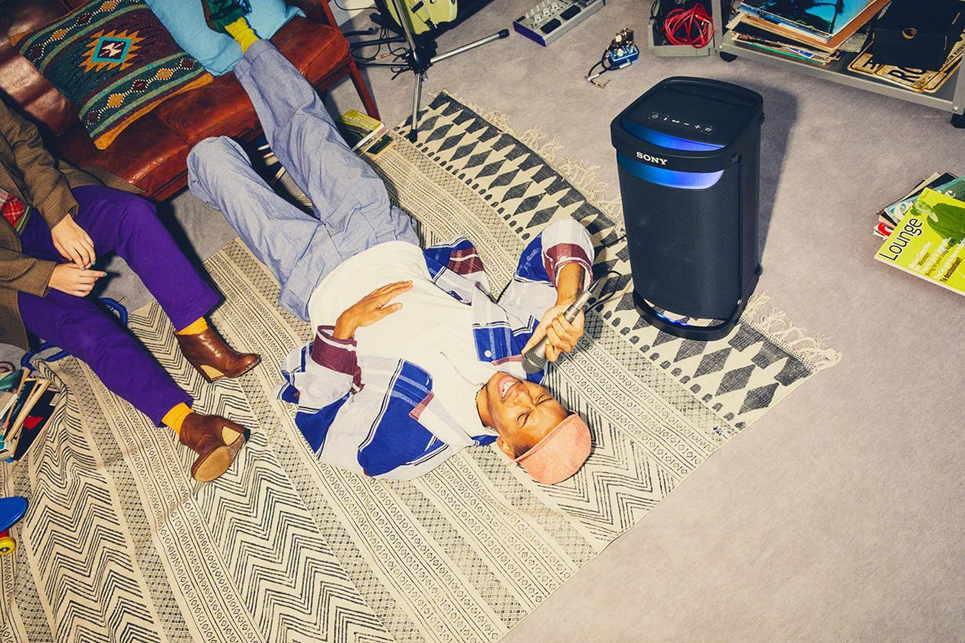 Sony SRS-XP500 Portable Wireless Bluetooth Party Speaker (Karaoke/Guitar Input, IPX4 Splashproof Protection,20hrs Battery,Ambient Light,USB Play & Charge,Quick Charge, Power Bank)