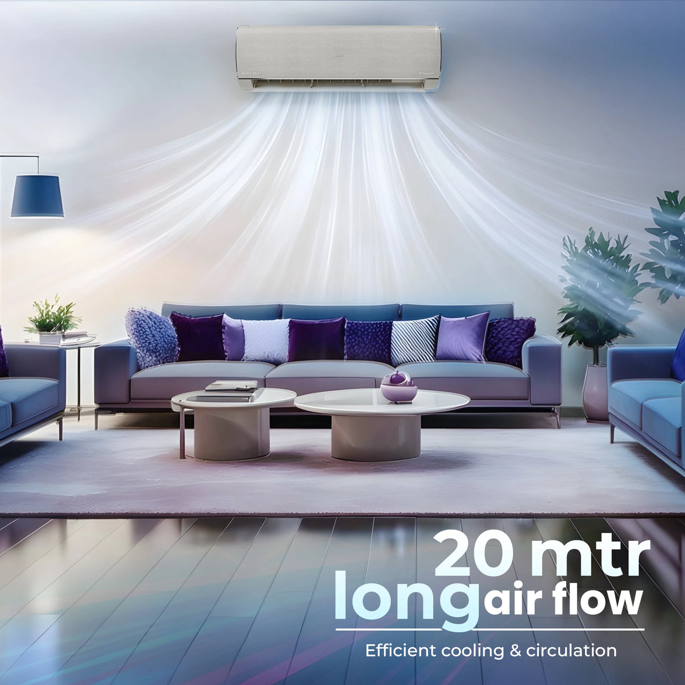 Haier 1.6 Ton 5 Star Inverter Split AC Gravity Series HSU19G-MZAIM5BN-INV | AI Climate Control | Smart AC | Morning Mist