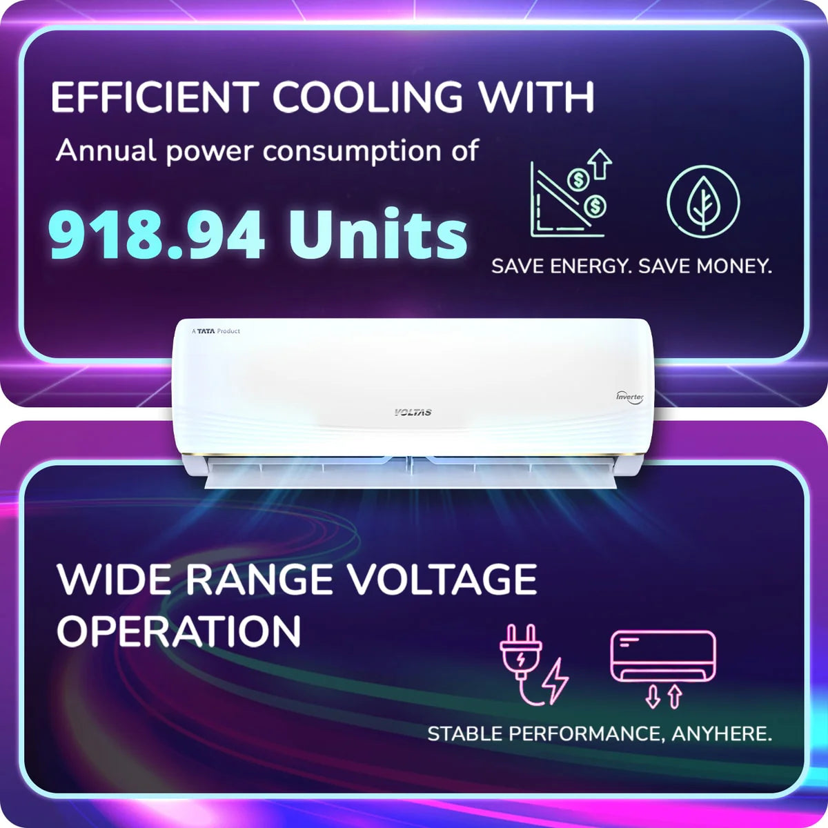 Voltas 1.5 Ton Split AC 3 Star Inverter (183INV Vertis AI Zest Gold)