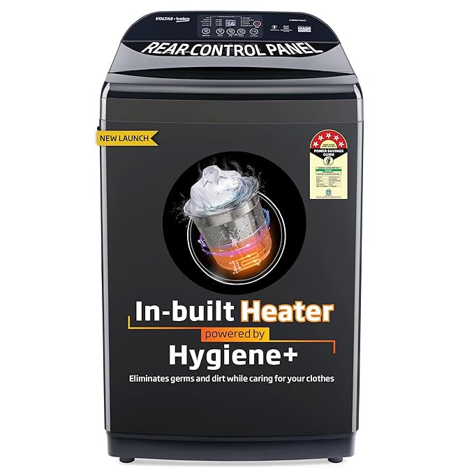 Voltas Beko 9 Kg 5 Star Fully Automatic Top Load Washing Machine | Inbuilt Heater | Anti-Bacterial Wash Technology | Dark Grey | WTL9006UEAH
