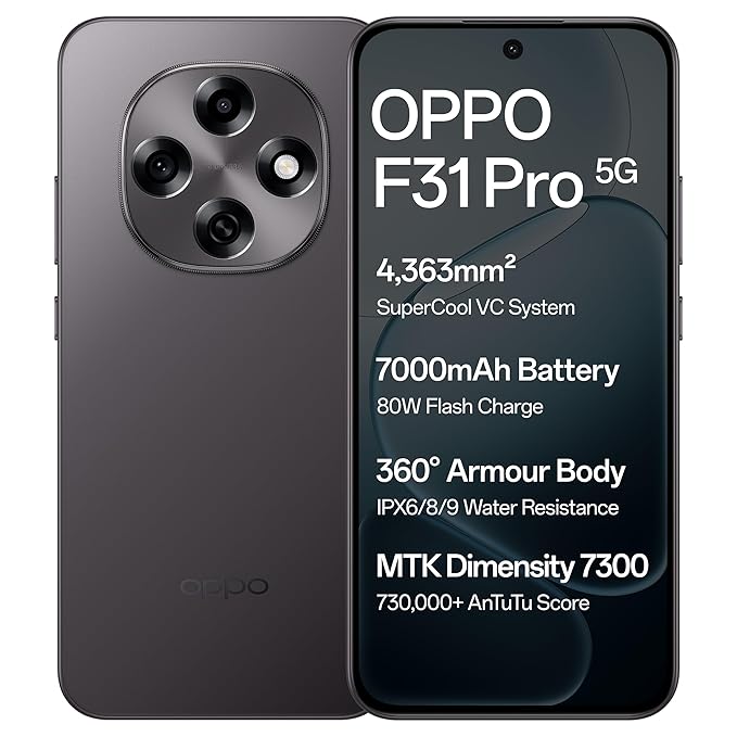 OPPO F31 Pro 5G (Space Grey, 8GB RAM, 256GB Storage) | 5G Smartphone | Powerful Performance | Advanced Camera | Sleek Premium Design
