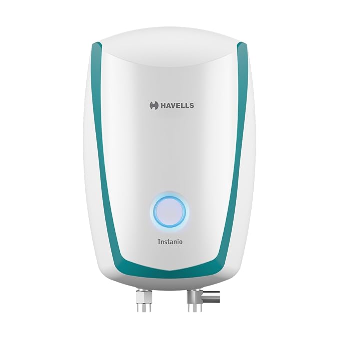 Havells Instanio 3 Litre Instant Water Heater | Color Changing LED Indicator, Rust & Shook Proof | SS Tank, ISI Certified, | (White Blue)