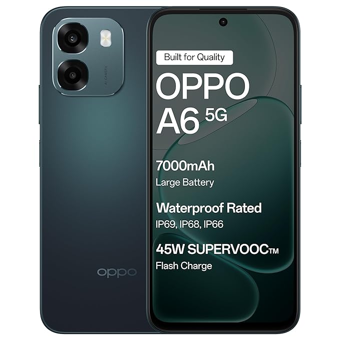 Oppo A6 5G (Sapphire Blue, 6GB RAM, 128GB Storage) – Dimensity 6300, 120Hz Display & Long Battery Life