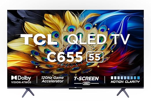 TCL 139 cm (55 inches) 4K Ultra HD Smart QLED Google TV 55C655 (Black)