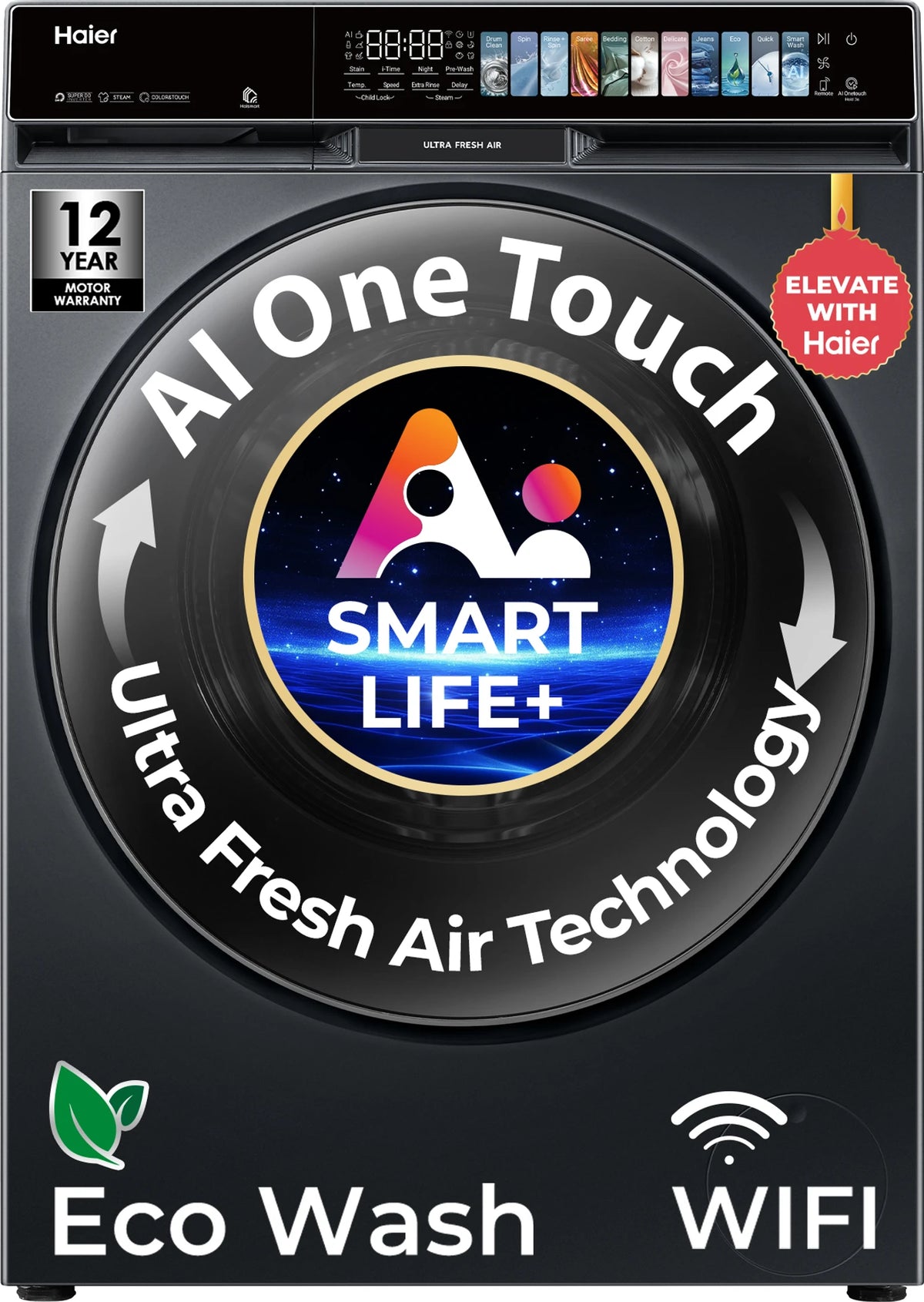 Haier 12 Kg Wi-Fi Fully Automatic Front Load Washing Machine | Direct Motion, 5 Star, Black | HW120-DM14F11BKU1