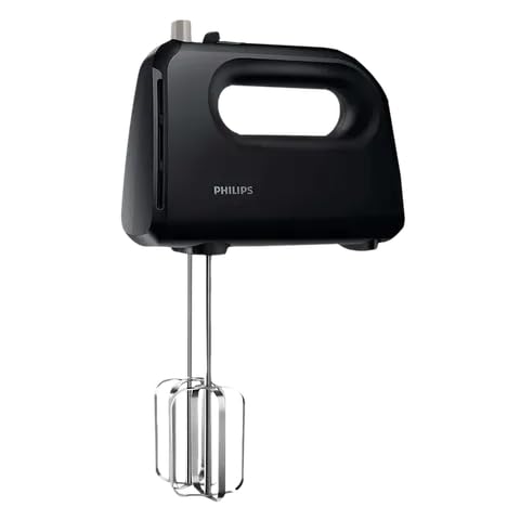 Philips HR3720/10 300 Watt Lightweight Hand Mixer, Blender with 5 speed control settings, stainless steel accessories and 2 years warranty with 2 Attachments (Non-slip Grip)