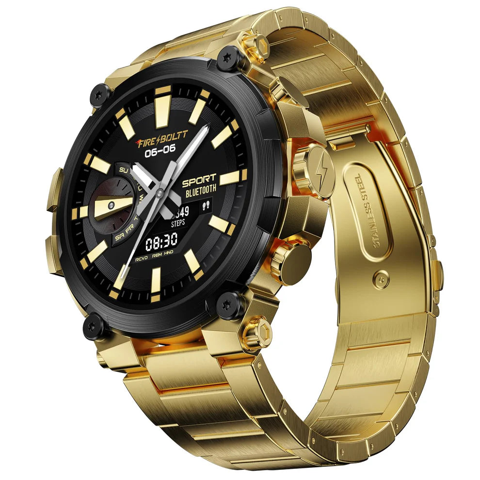 Fire-Boltt Dominian Smartwatch – 1.43″ AMOLED Display, Stainless Steel Design, Bluetooth Calling, 466×466 Resolution, IP67, Health & Sports Modes