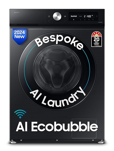 Samsung 12 kg, 5 Star, AI Ecobubble, Super Speed, Wi-Fi, Hygiene Steam with Inbuilt Heater, Digital Inverter, Fully-Automatic Front Load Washing Machine (WW12DB7B24GBTL, Black)