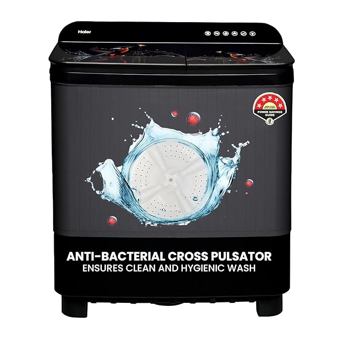 Haier 9 kg 5 Star (HTW90-178FL,Black)Toughened Glass & Vortex pulsator Semi Automatic Top Load