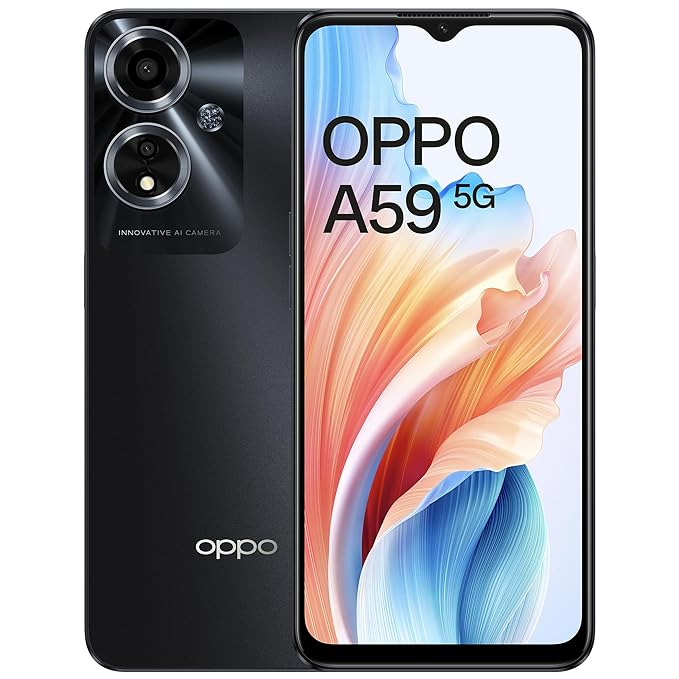OPPO A59 5G (Starry Black, 4GB RAM, 128GB Storage) | 5000 mAh Battery with 33W SUPERVOOC Charger | 6.56" HD+ 90Hz Display