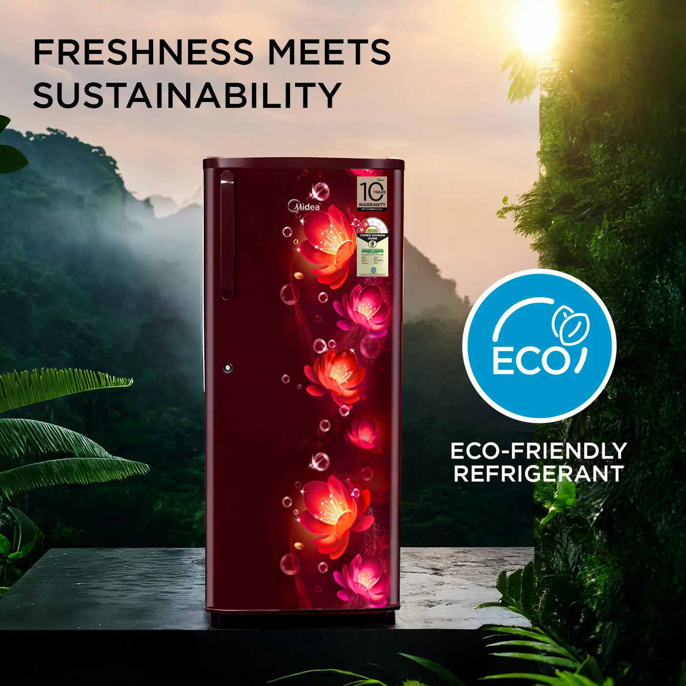 Midea 215L Direct Cool Refrigerator (2 Star, Wine Flower, Handle)