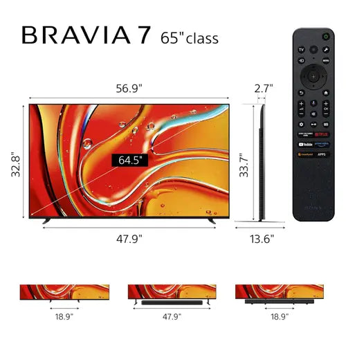 Sony 164 cm (65 inches) BRAVIA 7 4K Ultra HD AI Smart LED Google TV K-65XR70 (Black)