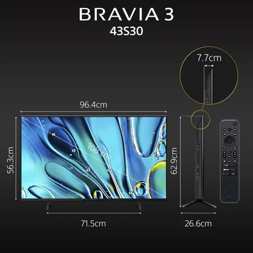 Sony BRAVIA 3 Series 108 cm (43 inches) 4K Ultra HD AI Smart LED Google TV K-43S30 (Black)