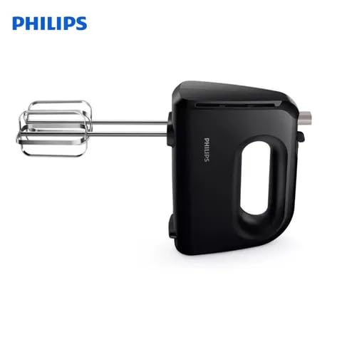 Philips HR3720/10 300 Watt Lightweight Hand Mixer, Blender with 5 speed control settings, stainless steel accessories and 2 years warranty with 2 Attachments (Non-slip Grip)