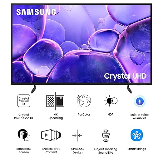 Samsung 108 cm (43 inches) Crystal 4K Ultra HD Smart LED TV with HDR, PurColor & Voice Assistants (UA43U8400FULXL, Black)