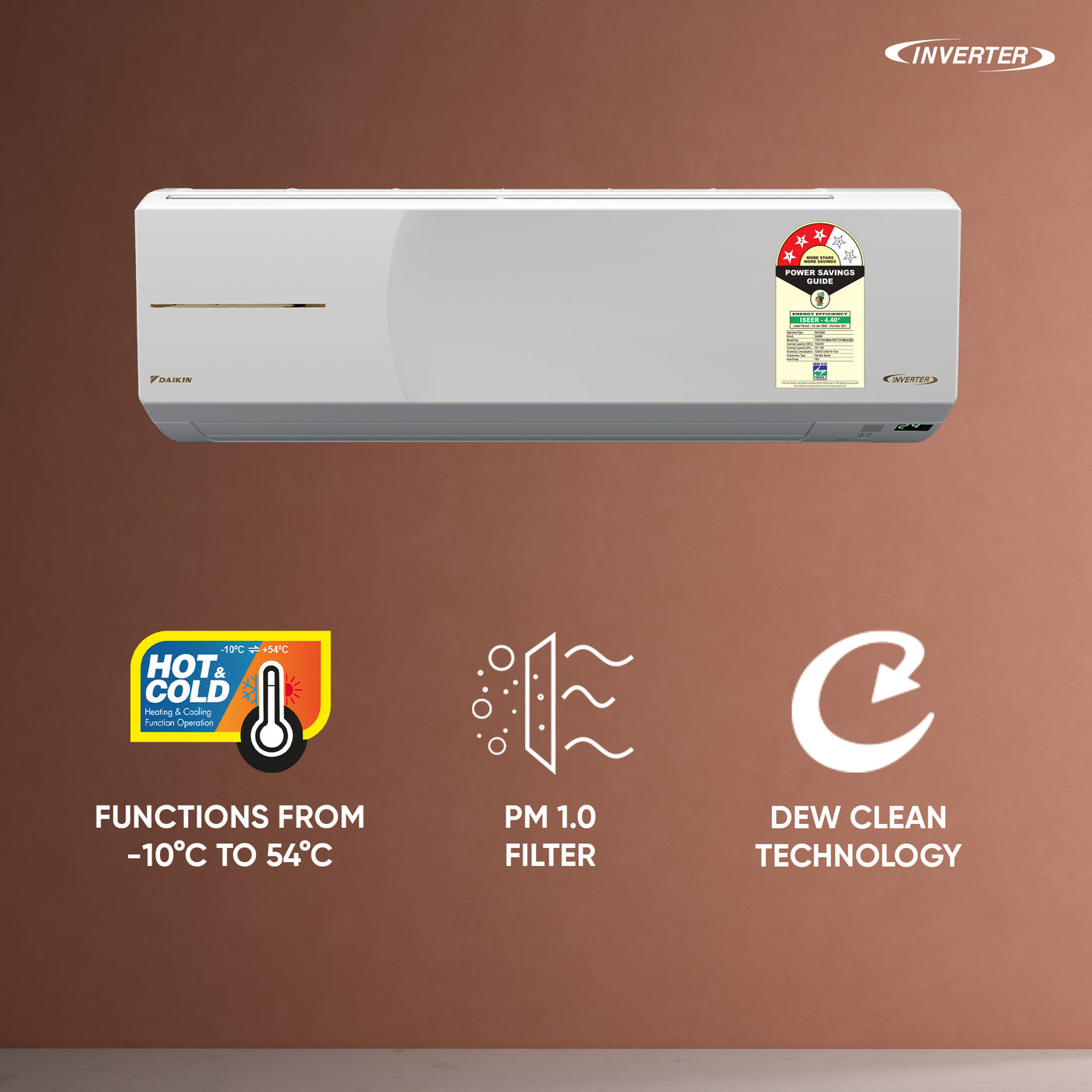 1.5 Ton 3 Star Inverter Split AC – Dew Clean, 3D Airflow, Triple Display | FTHT50XV16VAA
