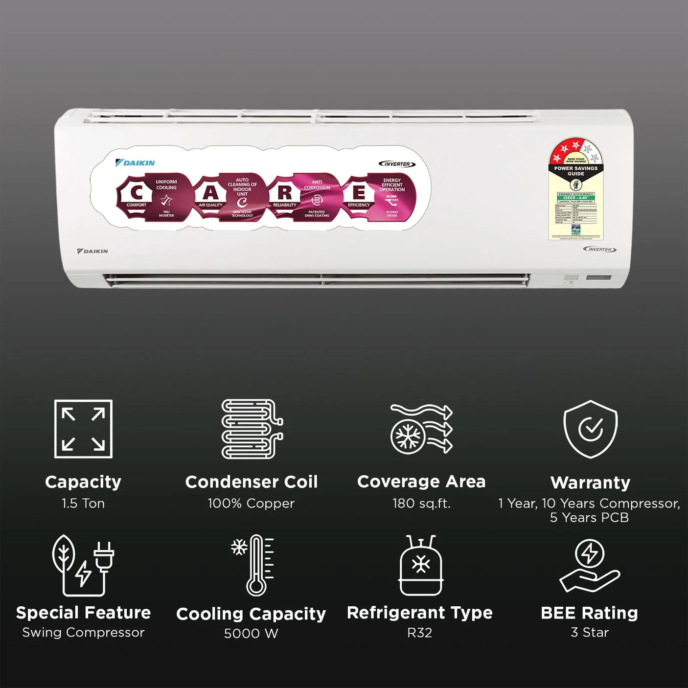 Daikin 1.5 Ton 3 Star Inverter Split AC 2026 Model | Copper Condenser | PM2.5 Air Filter | Energy Efficient Cooling | ATKL50XV16VKA