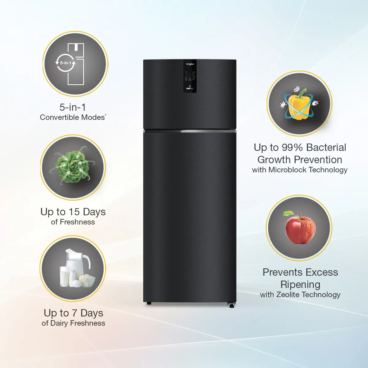 Whirlpool IntelliFresh Platina 467L Convertible Frost Free Refrigerator | 5-in-1 Modes, 6th Sense Technology, Gravity Black, 2 Star