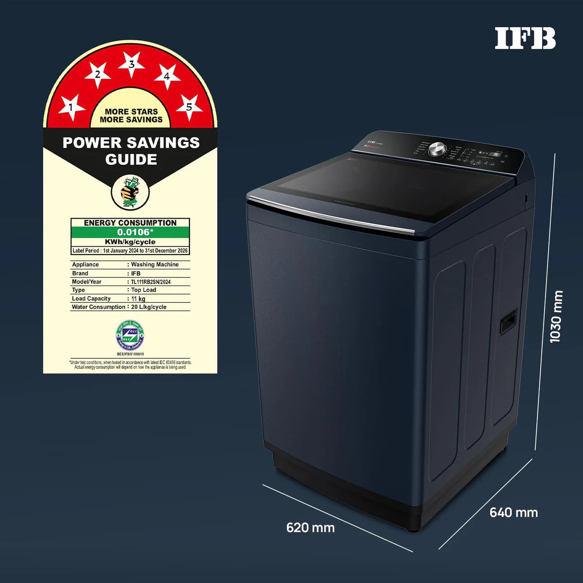 IFB 11 Kg 5 Star with DeepClean® Technology, AI Powered, Fully Automatic Top Load Washing Machine (2025 Model, TL111RB2SN, PowerSteam®, Inbuilt Heater, 5D Wash, Aqua Energie, Royal Blue)
