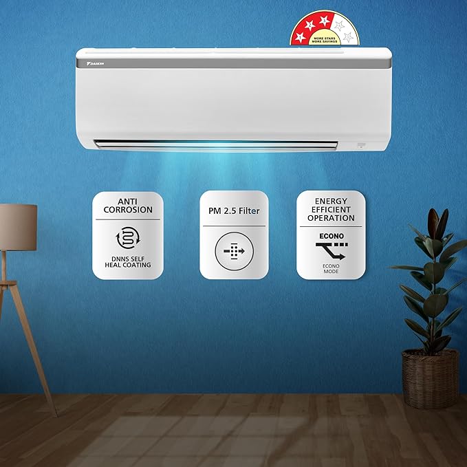 Daikin 0.8 Ton 3 Star, Fixed Speed Split AC (Copper, PM 2.5 Filter, FTL28UV16W1, White)