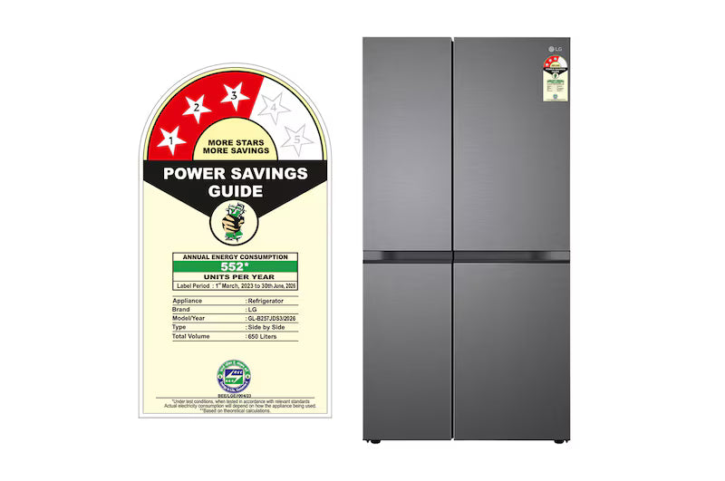 LG GL-B257JDS3 Side-by-Side Refrigerator (650L, Smart Inverter Compressor, Frost Free, Convertible, Multi Air Flow Cooling, Smart Diagnosis, Dazzle Steel Finish, Door Alarm)