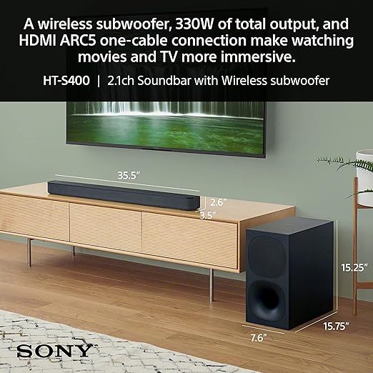 Sony HT-S400 2.1ch Soundbar with Wireless Subwoofer (Black) (S400 )