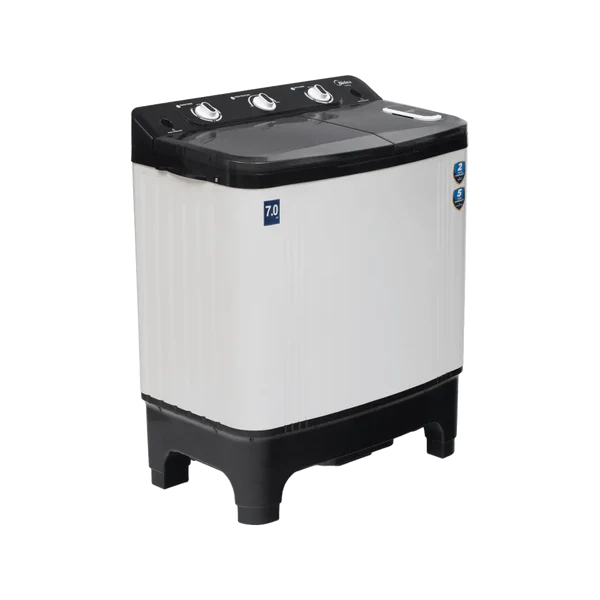 Midea 7 Kg Semi Automatic Twin Tub Washing Machine MWMSA070PDX(KW) with Plastic Lid (Black/White)