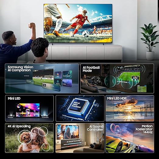 Samsung 139 cm (55 Inch) Mini LED 4K Vision AI Smart TV UA55M80HAULXL | Quantum HDR | AI Processor | Smart Hub | Dolby Audio | Motion Xcelerator | Voice Assist | Wi-Fi | Gaming Ready