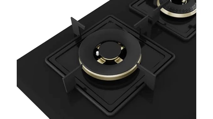 Bosch Built-in Gas Hob Black Tempered Glass Glass 4 Burner Auto Ignition 60 cm True Brass 2D Ring Burner with Glossy Black Heat Shield and Enamelled Pan Support (PNH6B6F10I)